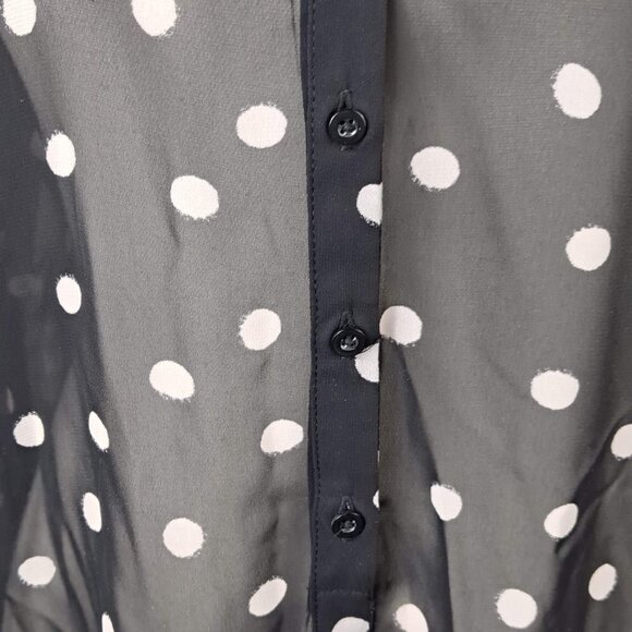 Lauren Conrad Size Medium Black with White Polka Dots Button Down Tunic Sheer - Picture 5 of 16